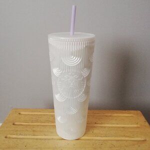 2022 Starbucks White Pearl Mermaid Scales Drink Tumbler 24oz